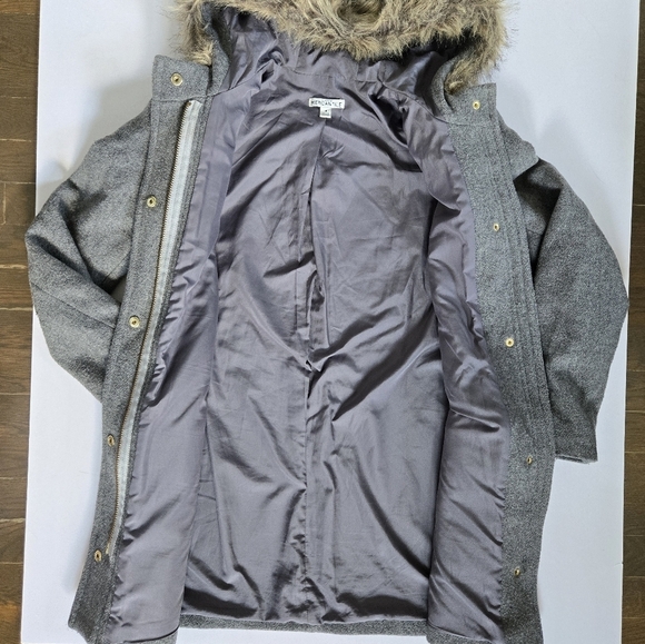 J.Crew Parka Jacket Women's Gray Wool Blend Faux Fur Trim Hooded Full Zip sz 4 - Picture 5 of 7